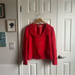 Nipon Boutique red cropped 3 button blazer